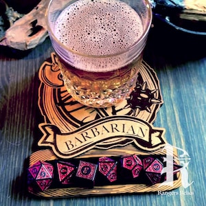 Wooden Barbarian DND Coaster and Dice Holder Set - ** Barbarian ** - OTHER CHARACTERS available in our shop listings! Dice not included