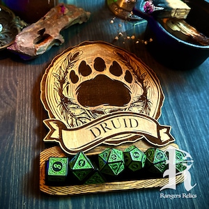 Wooden Druid DND Coaster and Dice Holder Set - ** Druid ** - OTHER CHARACTERS available in our shop listings! Dice not included