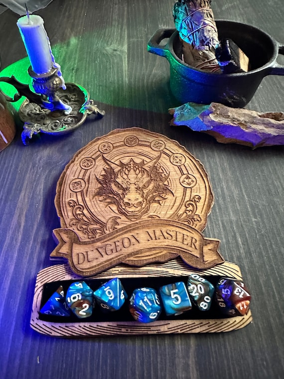 Wooden DND Coaster and Dice Holder Set - ** DM ** - Other CHARACTERS available in our shop listings! Dice not included