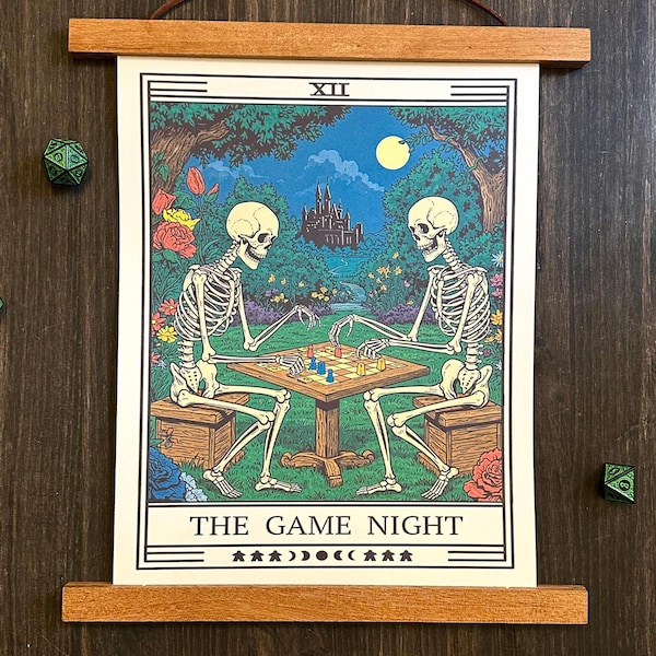 Game Night Tarot Wall Decor - Ready to Hang Board Game Room Decor - Board Game Lover Gift - Funny Gamer Gift