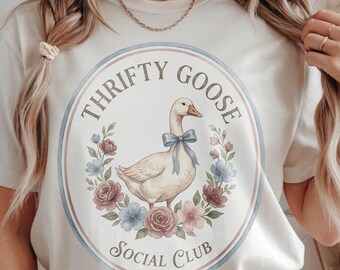 Lustiges Thrifting PNG Design, Thrifty Goose Social Club Sublimationsdesign, Grandmillenial Coquette Trendy Png für ein Shirt Digital Download