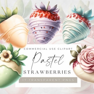 Fresas cubiertas de chocolate Clipart PNG, Descarga digital instantánea, Clip Art de fresa, Paquete de San Valentín, Conjunto de San Valentín, Pastel