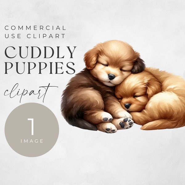 Adorable Puppy Clipart, SINGLE IMAGE, Valentine Animal Couple Clip Art, Commercial Use, Transparent PNG, Cute Watercolor Cuddly Puppies