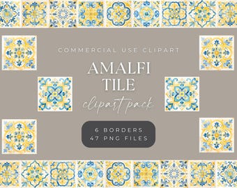 Aquarel Amalfi tegel clipart: mediterrane png-bestanden (directe download)