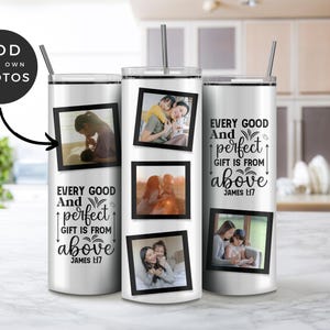 Gobelet verset de la Bible avec images, design de gobelet skinny 20 oz, sublimation de photo chrétienne PNG, options droites et coniques, tous les bons cadeaux