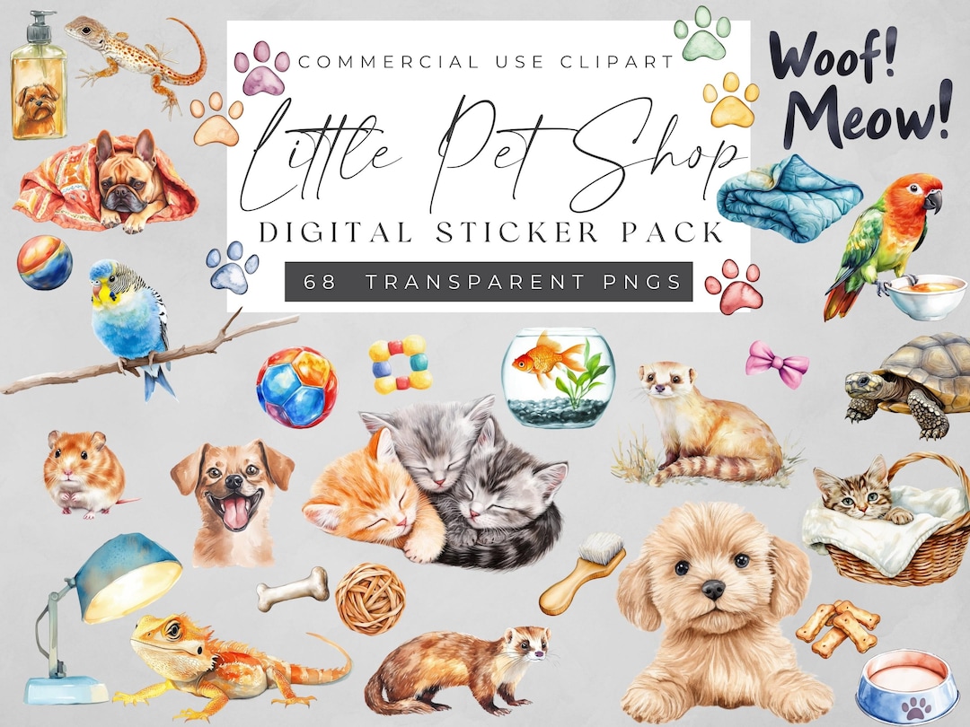 Pets Rectangular Note Sticker Pet Shop Digital Stickers: Dog, Cat, Lizard PNG Graphics (goodnotes ...