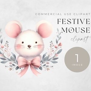 Watercolor Mouse Winter Clipart, SINGLE IMAGE, High Quality For Commercial Use Transparent Png, Digital Download, Cute Christmas Clip Art