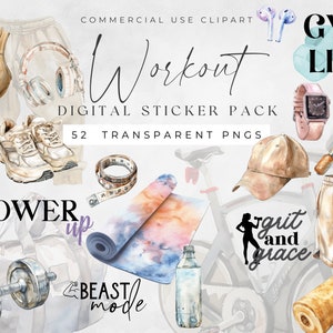 Digital Workout Stickers, Precropped PNG Files, Cute Aesthetic Gym Sticker Set, Goodnotes & Notability, Fitness Planner Sticker Sheet
