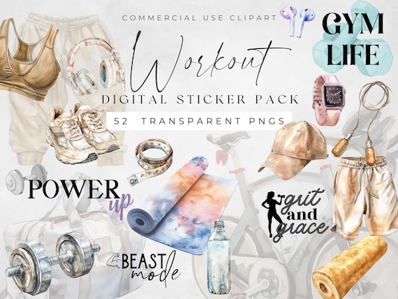 Digital Workout Stickers, Precropped PNG Files, Cute Aesthetic Gym Sticker Set, Goodnotes & Notability, Fitness Planner Sticker Sheet