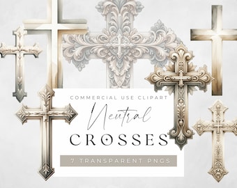 Holy Cross Clipart, Orthodox Crosses, Catholic Christian Illustration, Junk Journal, Instant Download, Commercial Use, Neutral Ornate Simple