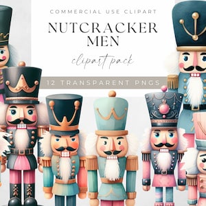 Clipart de pacote de quebra-nozes em aquarela, quebra-nozes vintage de Natal Png, clipart de férias, download instantâneo para uso comercial, criação de cartões