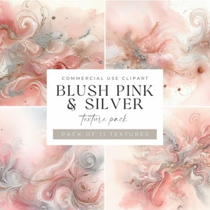 Alcohol Ink Texture Clipart, Blush Silver Abstract Painting Clip Art, Digital Scrapbook Paper, Watercolor Textures, Liquid Ink Backgrounds