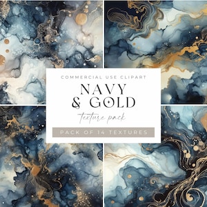 Imágenes prediseñadas de textura de tinta de alcohol, imágenes prediseñadas de pintura abstracta de oro marino, papel de álbum de recortes digital, texturas de acuarela, fondos de tinta líquida