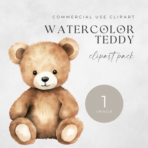 Clipart aquarelle ours en peluche, une seule image, pour un usage commercial, PNG transparents, baby shower, téléchargement numérique, art mural chambre d'enfant