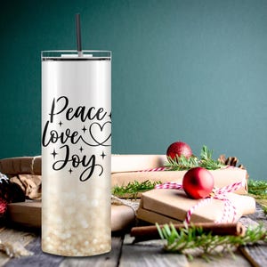 Envoltorio para vaso navideño cristiano, vaso delgado de 20 oz, sublimación PNG, diseño limpio y simple, opciones rectas y cónicas, alegría con purpurina dorada