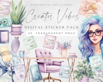 Digital Sticker For Content Creators, Aesthetic Blogger, Instagram Story, Youtube Planner, Social Media, Goodnotes & Notable, Onenote iPad