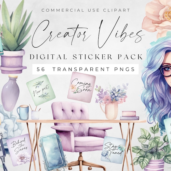 Digital Sticker For Content Creators, Aesthetic Blogger, Instagram Story, Youtube Planner, Social Media, Goodnotes & Notable, Onenote iPad