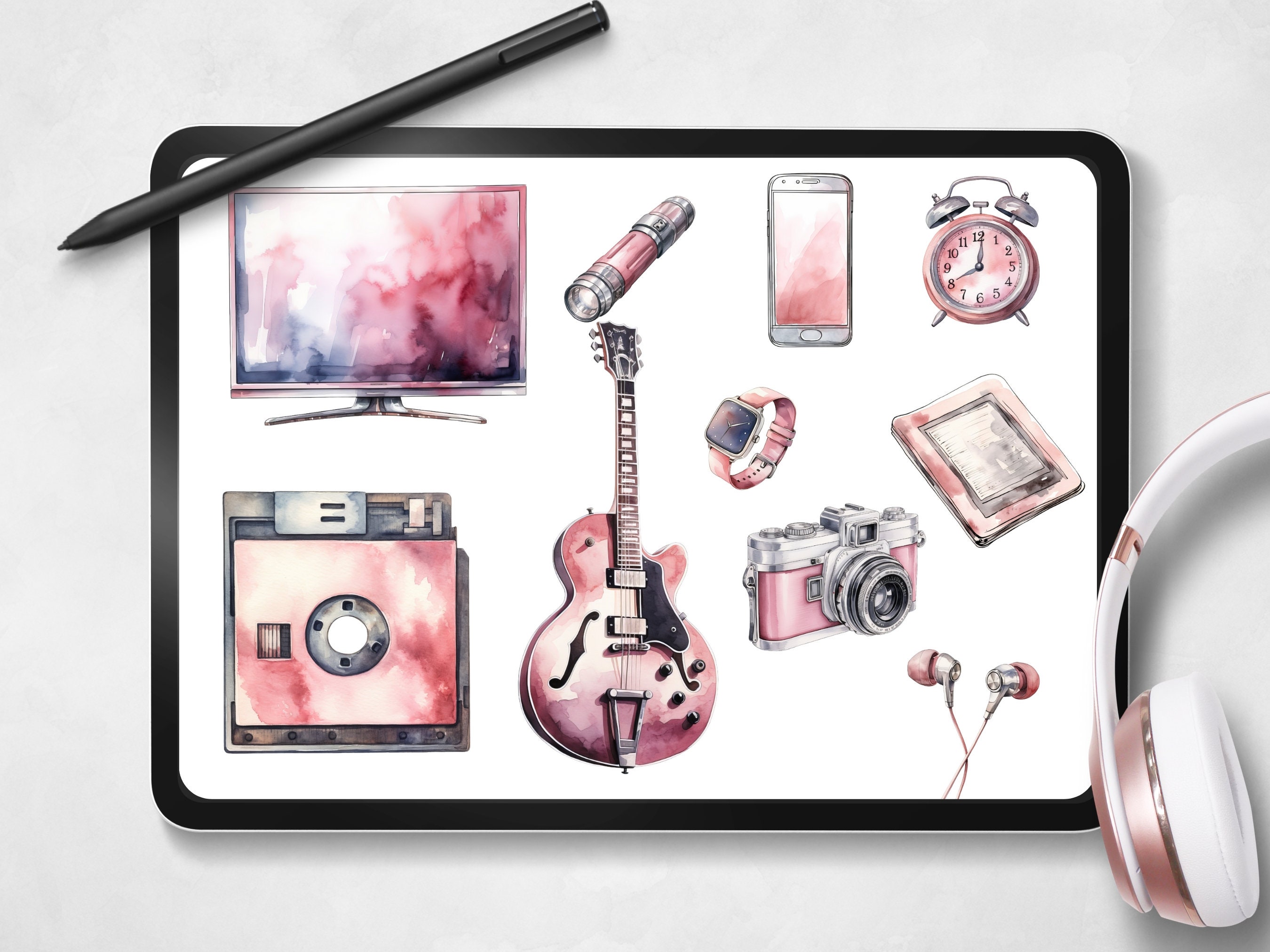 Rose Gold Gadget Stickers: Pink PNG Clipart, Planner Stickers (digital ...