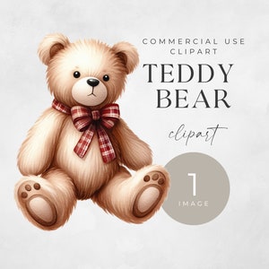 Teddy Bear Watercolor Clipart, SINGLE IMAGE, For Commercial Use, Transparent PNGs, Baby Shower, Digital Download, Nursery Wall Art