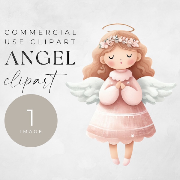 Christmas Angel Clipart, SINGLE IMAGE, Pink Winter Full Commercial Use Watercolor Png, Digital Download, Cute Holiday Clip Art