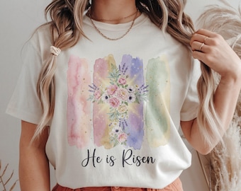 Watercolor Floral Cross PNG | Pastel Christian Easter Sublimation, He is Risen Faith PNG for Shirts