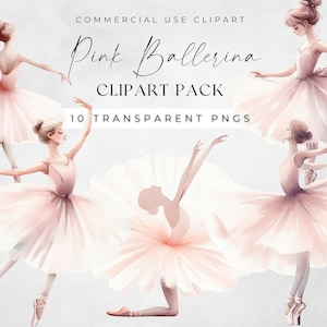 Clipart ballerina rosa, bundle di balletto acquerello Clip Art, uso commerciale, kit di scrapbook digitale, PNG trasparenti, Lago dei cigni