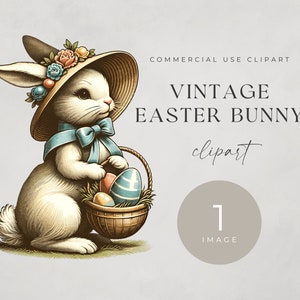 Clipart de conejito de Pascua vintage: PNG de primavera bohemia (descarga digital)