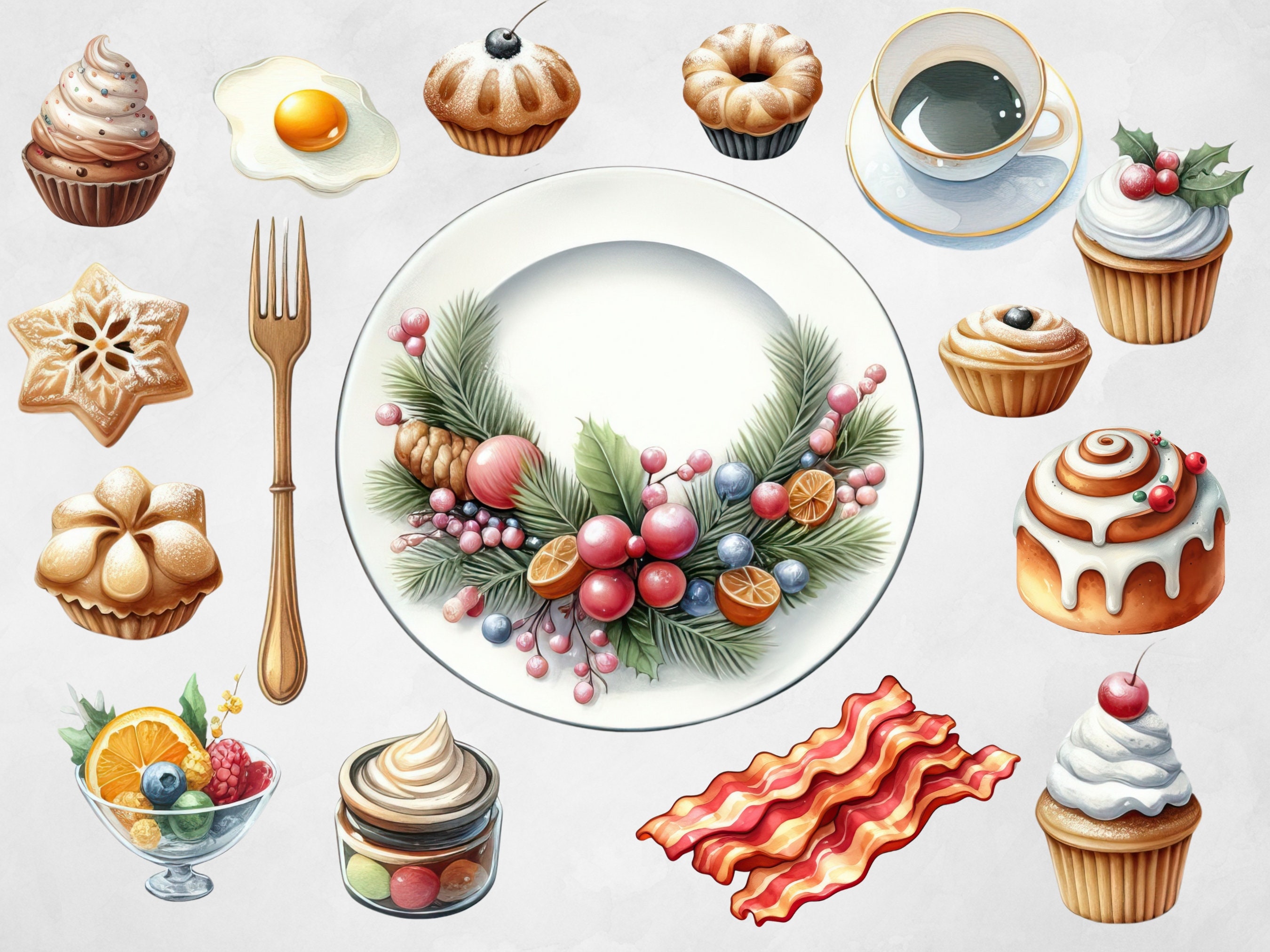 Christmas Breakfast Clipart, Food Clip Art, Festive Waffle Pancakes ...