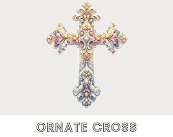 Imágenes prediseñadas de la Santa Cruz ornamentada: Símbolo de la fe cristiana (descarga digital PNG)