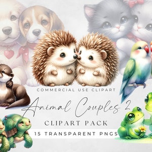 Clipart Couples animaux, clipart aquarelle, amour des animaux romantiques, Saint-Valentin, sauvage mignon Saint-Valentin Png, graphiques à usage Commercial