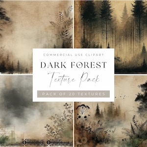 Dark Forest Junk Journal Printable, Fantasy Kit, Collage Sheet, Aquarell Wald Ephemera, Papierpack, Vintage Bäume Hintergrund zum Downloaden