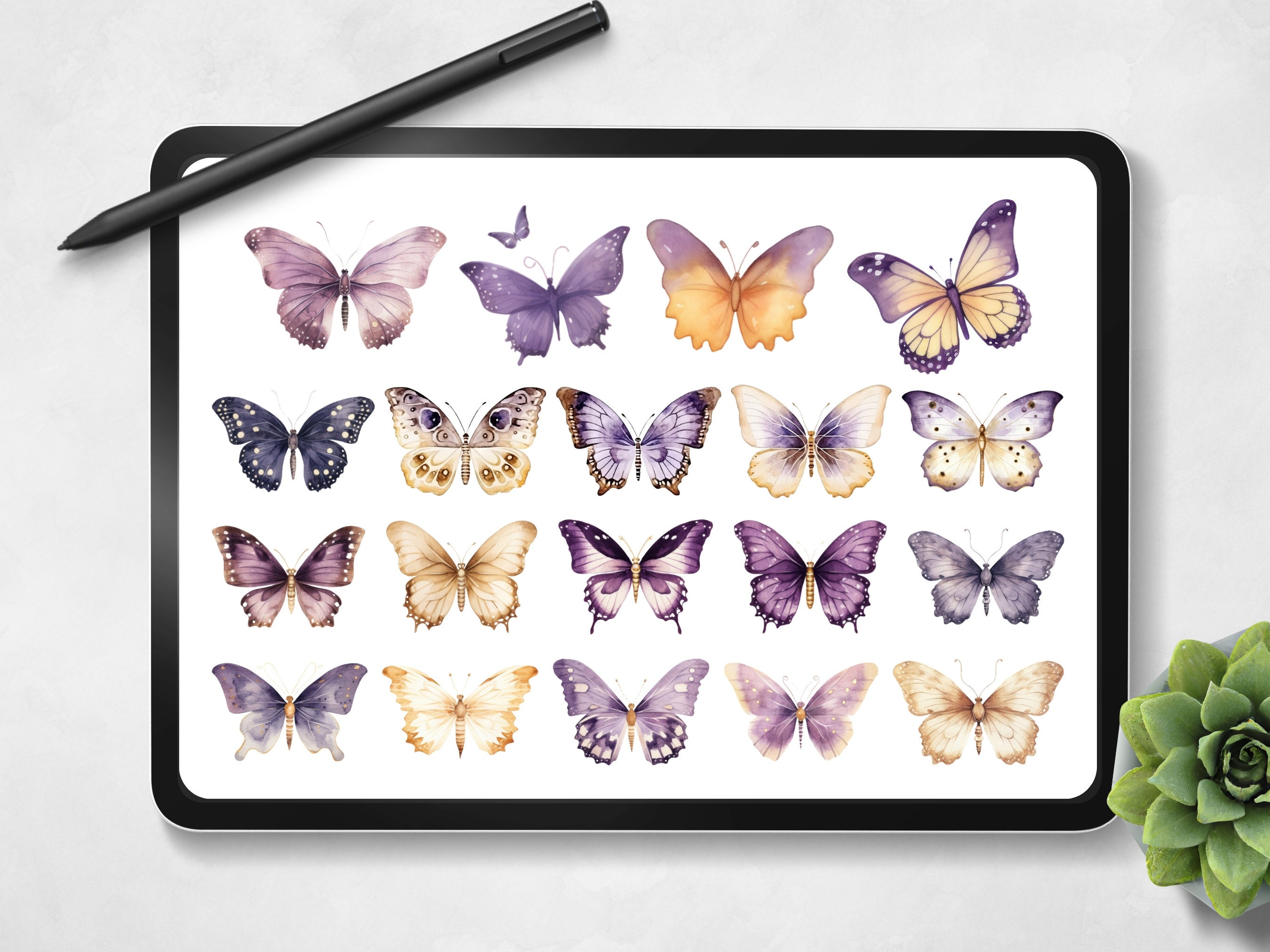 Aesthetic Digital Sticker Pack, Watercolor Butterfly Planner Stickers ...