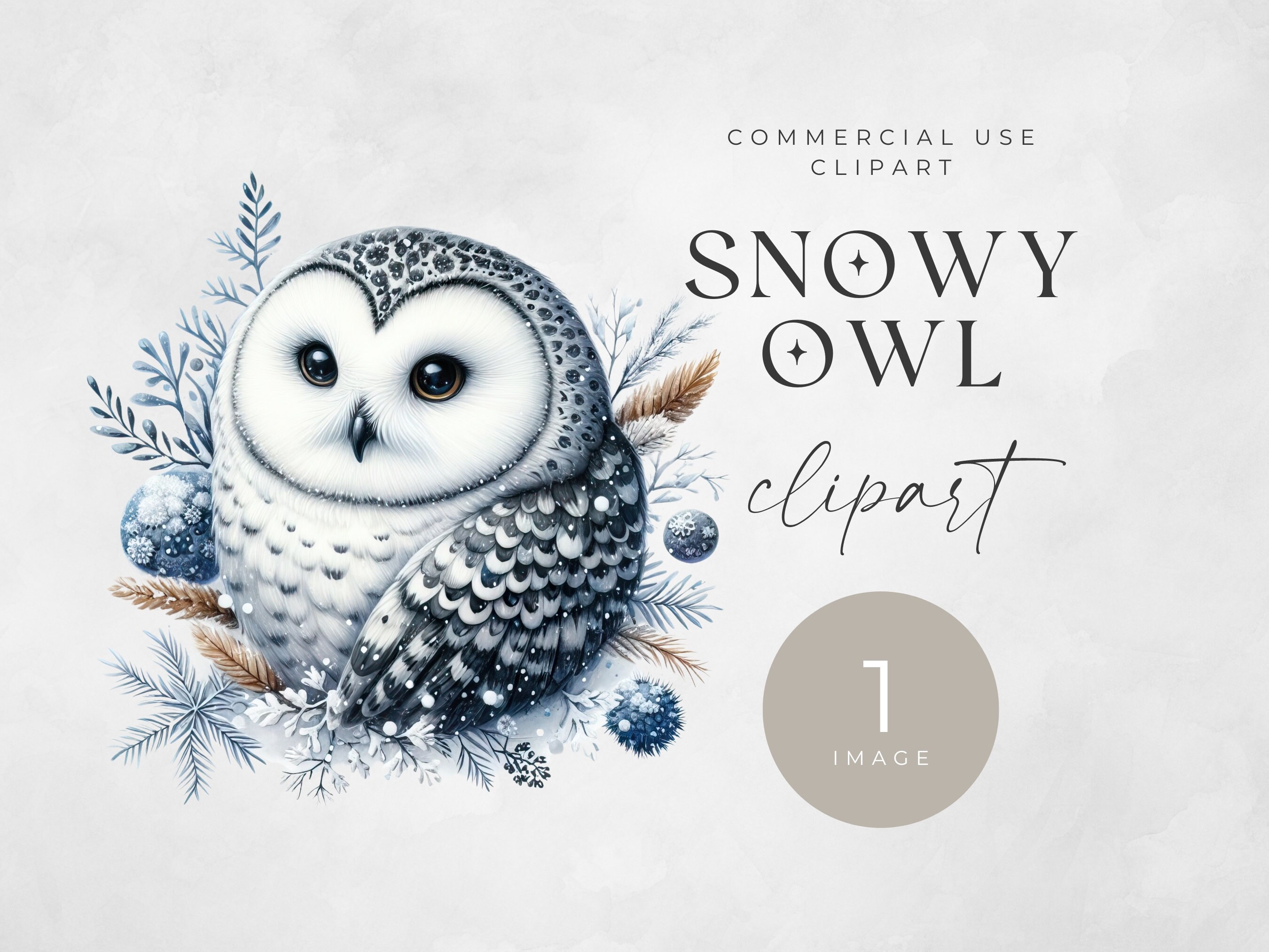 Watercolor Snow Owl Clipart: Winter Nursery Art (Digital PNG)