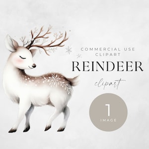 Acquerello Clipart di renne, ClipArt invernali, Download digitale, Media misti, Creazione di carta digitale, Uso commerciale, Grafica natalizia