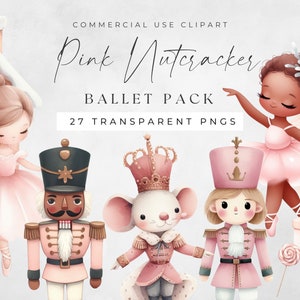 Clipart di balletto schiaccianoci rosa, clipart invernale, clipart di balletto pastello, uso commerciale Ballerina di Natale Png, Re dei topi, Fata Confetto