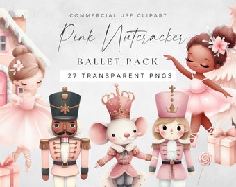 Pink Nutcracker Ballet Clipart, Winter Clipart, Pastel Ballet Clip Art, Commercial Use Christmas Ballerina Png, Mouse King, Sugar Plum Fairy