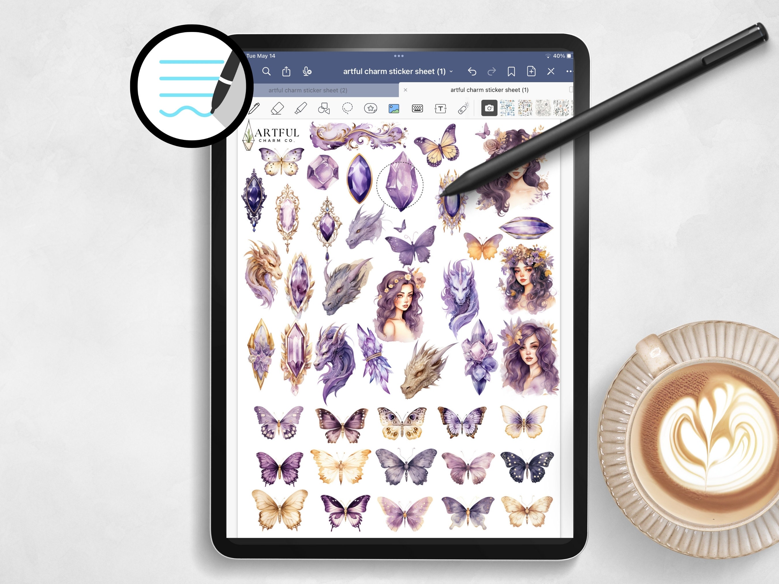 Aesthetic Digital Sticker Pack, Watercolor Butterfly Planner Stickers ...