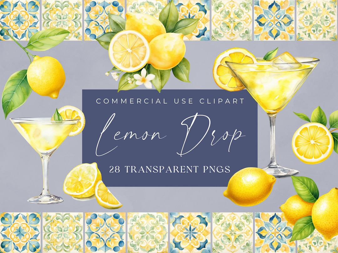Lemon Drop Clipart: Watercolor Cocktail PNG Graphics (digital Download ...