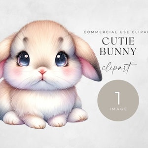 Clipart de conejito esponjoso, IMAGEN ÚNICA, Adorable conejo de acuarela PNG, diarios basura, artesanía de papel digital, clip art de primavera, decoración de arte infantil
