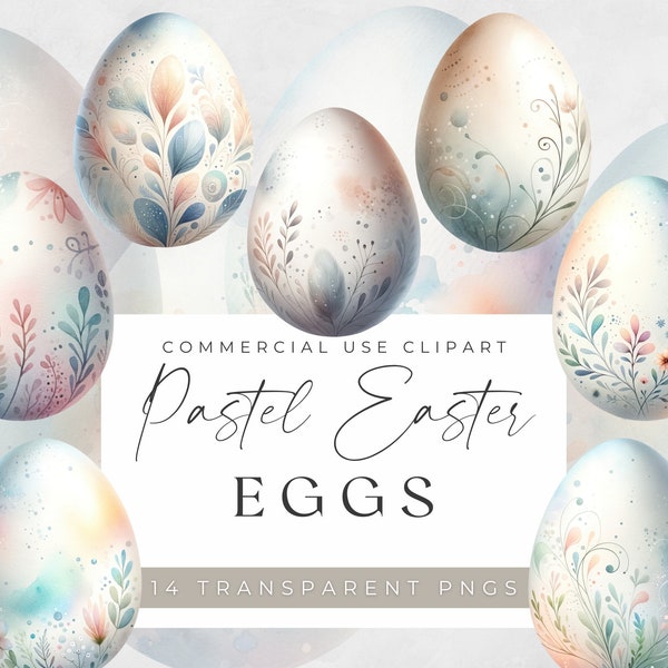 Pastel Easter Eggs Clipart, Modern Boho Watercolor Egg PNGs, Instant Download, Commercial Use, Paper Crafts, Junk Journal, Digital Scrapbook