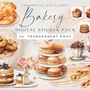 Etiqueta engomada digital de panadería, archivos PNG de pegatinas digitales, pegatinas lindas del diario de alimentos, planificador de Goodnotes y iPad, productos horneados de cabaña prerecortados
