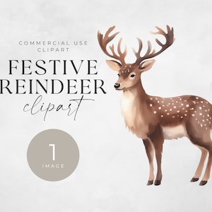 Renna Clipart Acquerello Alta qualità, IMMAGINE SINGOLA, Cervo invernale Buck, Carta digitale, Creazione di cartoline, Diario spazzatura, Png trasparenti 300 Dpi