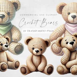 Imágenes prediseñadas de oso gruñón, animales de crochet, imágenes prediseñadas de tejido, reserva de hilo de acuarela, gráficos de pasatiempos, paquete PNG de lana, diario basura, manualidades de papel