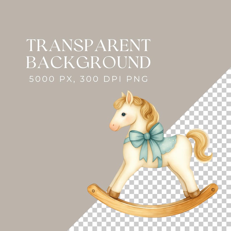 Clipart de caballo mecedor, imagen única, clip art para baby shower, gráfico de caballo de juguete vintage, descarga instantánea para uso comercial, archivo PNG de bebé recién nacido imagen 2