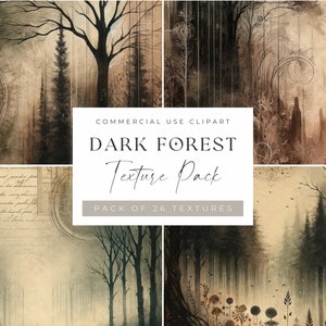 Dark Forest Junk Journal Printable, Fantasy Kit, Collage Sheet, Aquarell Wald Ephemera, Papierpack, Vintage Bäume Hintergrund zum Downloaden