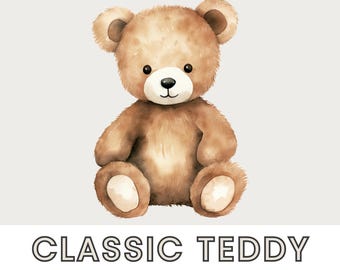 Clipart de osito de peluche en acuarela: Imagen única, uso comercial (descarga digital)