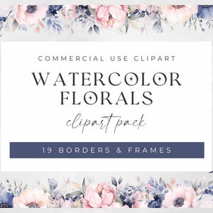 Aquarell Blush rosa Blumen Clipart, dunkelblaue Blumen PNG PNG, perfekt für Einladungen, Rahmen und Rahmen, digitale Downloads