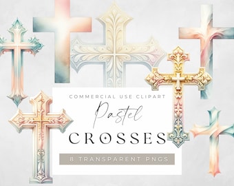 Holy Cross Clipart, Orthodox Crosses, Catholic Christian Illustration, Junk Journal, Instant Download, Commercial Use, Pastel Ornate Simple