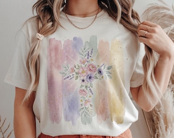 Aquarell Blumenkreuz PNG | Pastell Christian Ostern Sublimation, Glaube PNG für Shirts