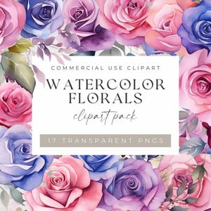 Imágenes prediseñadas de rosas rosadas y moradas, PNG de flores de color azul polvoriento en acuarela, rosas de color ciruela malva, imágenes transparentes, uso comercial, flores de boda
